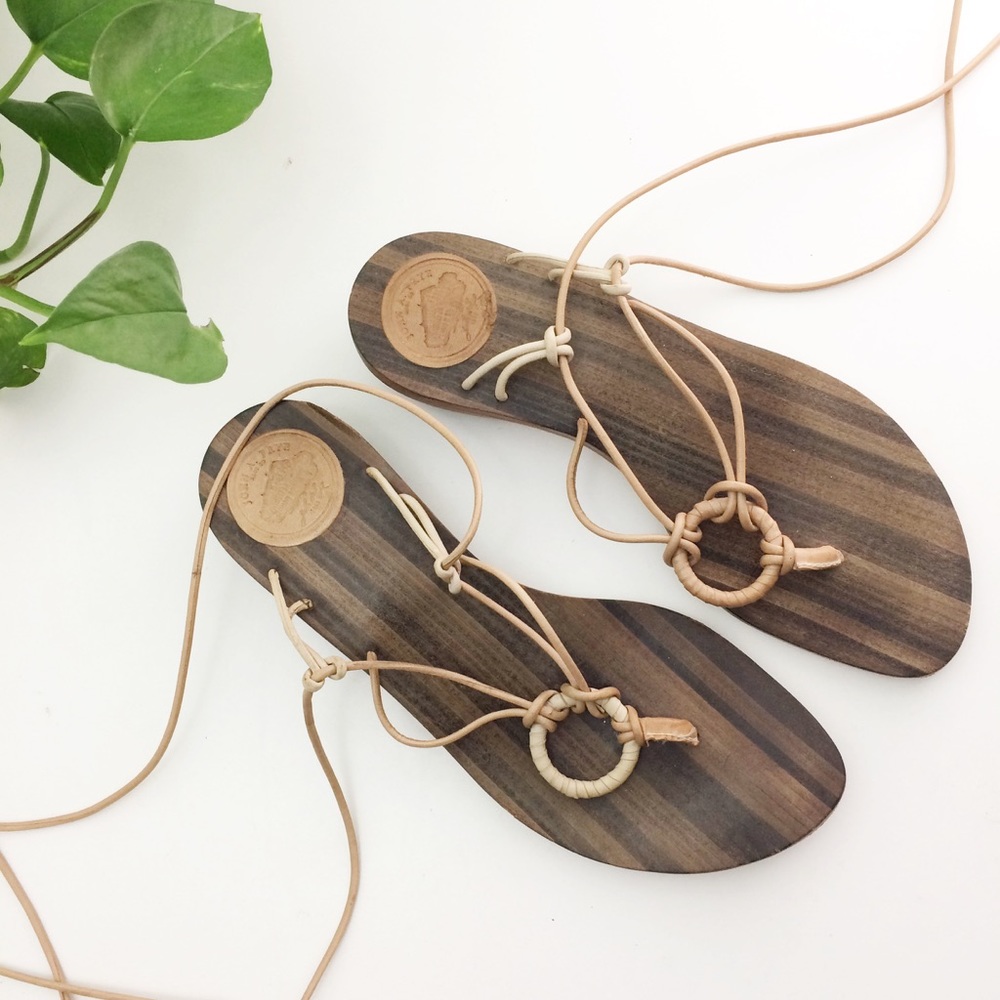 Frye Sandals Leather Lace Up Wooden Gladiator Sandals